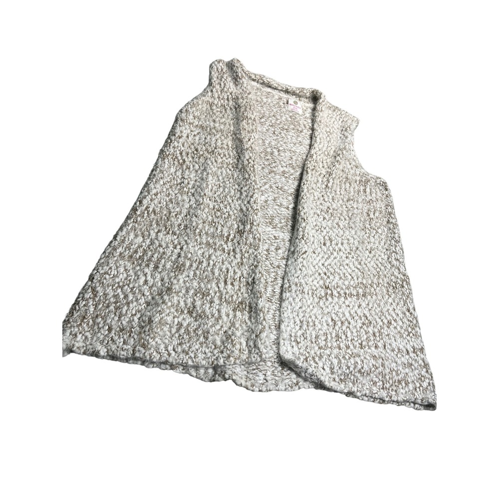 MarleyLilly Plus Chunky Knit Open Front Sweater Vest Cream Taupe Cozy Boho
